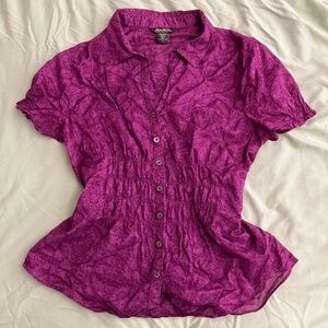 Eddie Bauer button up top purple floral detail